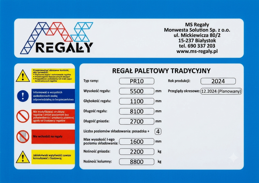 Tabliczka Magazynowa BHP na Regał Paletowy Plastikowa