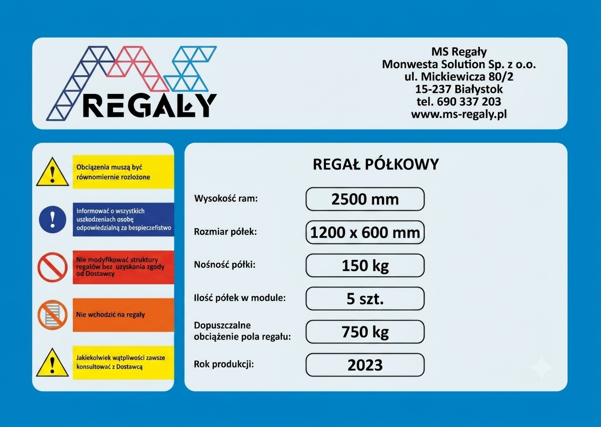 Tabliczka Magazynowa BHP na Regał Półkowy Plastikowa