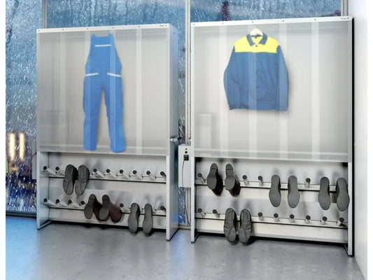 Szafki socjalne do mokrej odzieży roboczej z systemami suszenia i odwadniania zapewniające higienę i komfort pracowników