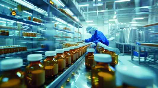 Personel w sterylnych kombinezonach na antresoli farmaceutycznej - procedury GMP