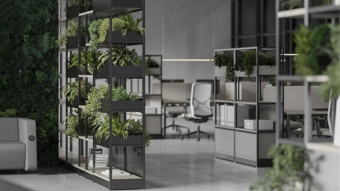 Regały biurowe z roślinami - biophilic design