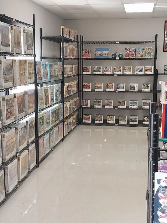 Regały półkowe w magazynach gier i puzzli