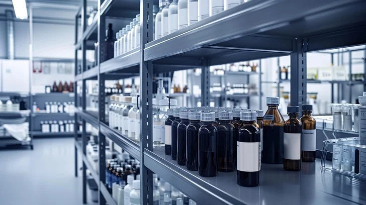 Regały laboratoryjne zaprojektowane z uwzględnieniem specjalnych wymagań bezpieczeństwa do przechowywania chemikaliów