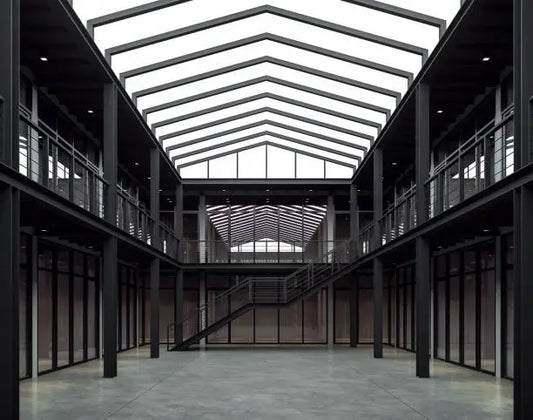 Antresola magazynowa w centrum dystrybucyjnym z przestrzenią cross-dockingu i systemem sortowania paczek na dwóch poziomach