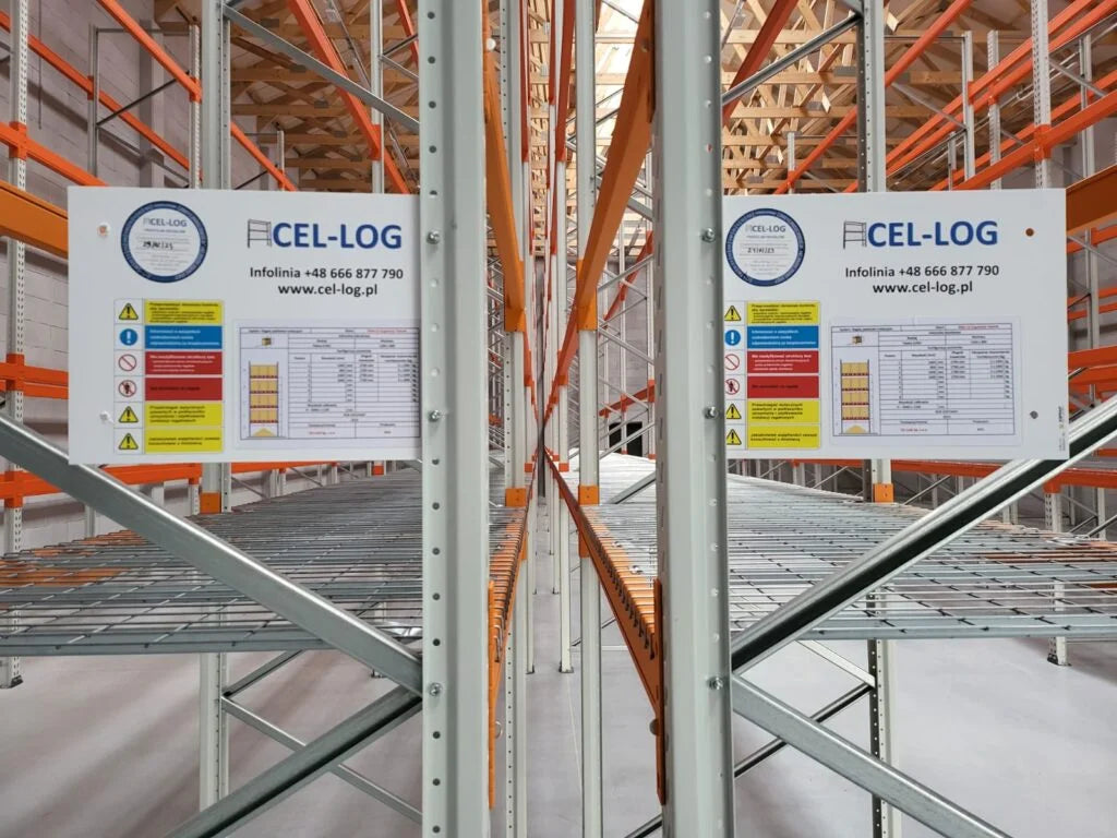 Regały magazynowe z systemami oznaczeń nośności i bezpieczeństwa dla prawidłowego magazynowania i kontroli