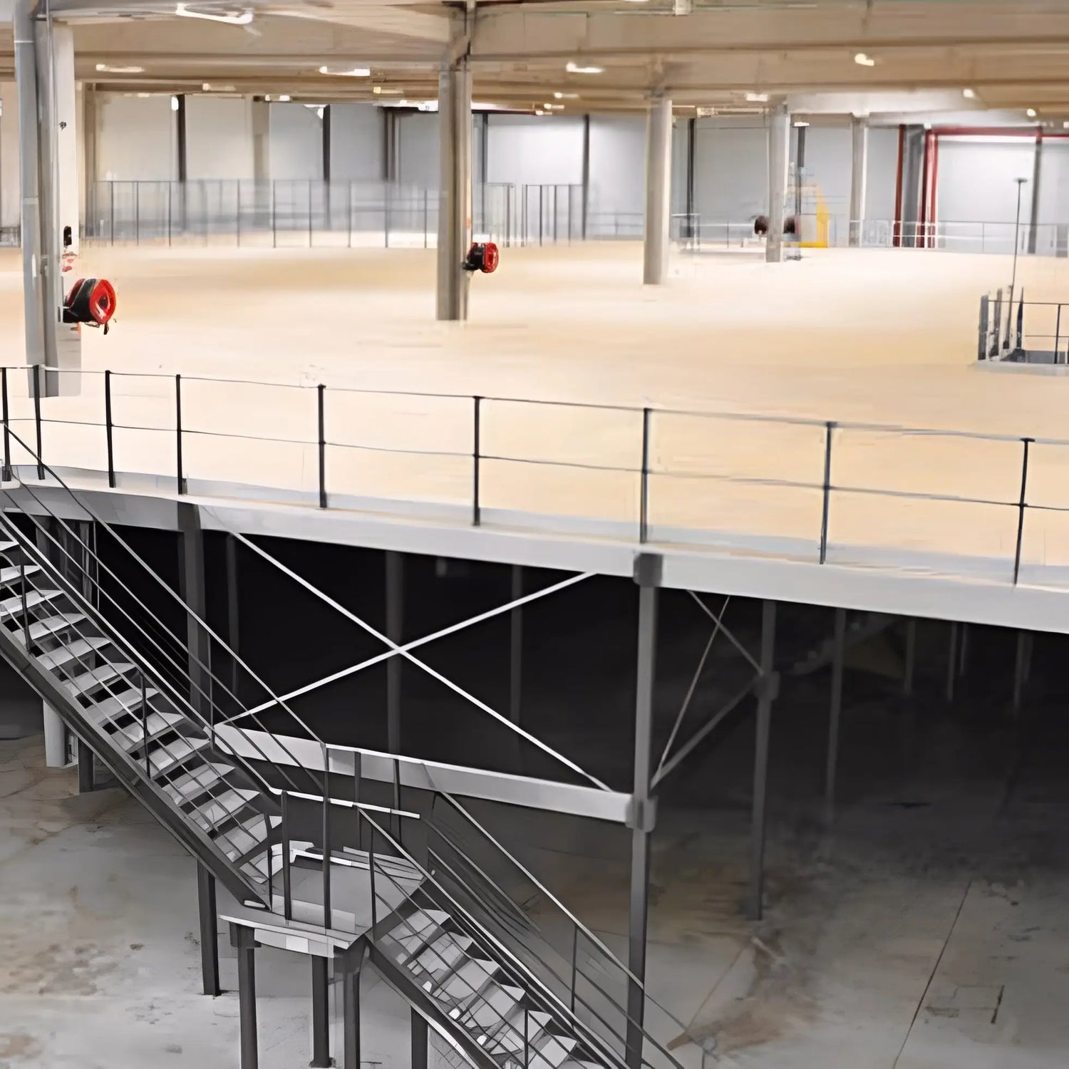 Antresola magazynowa w sklepie MS Regały z konstrukcją stalową na dodatkowy poziom składowania dla kategorii antresol magazynowych