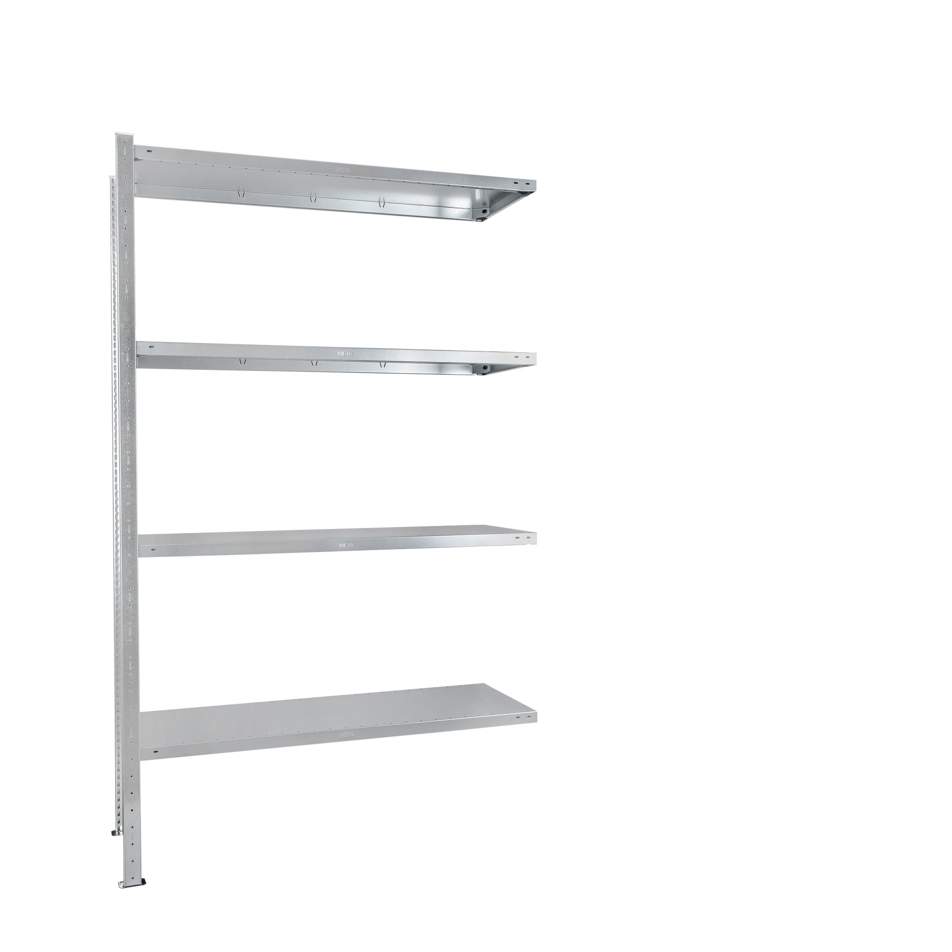 Regał półkowy 4 półki dostawny META metalowy MS Regały Białystok dodatkowy sekcja rozbudowa ciąg magazyn biuro hala ocynkowany galwanizowany niemiecki